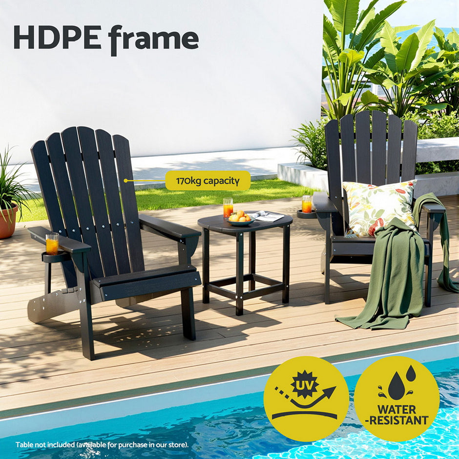 Gardeon Outdoor Chairs HDPE Adirondack Beach Chair Sun Lounge Patio Furniture Garden Black