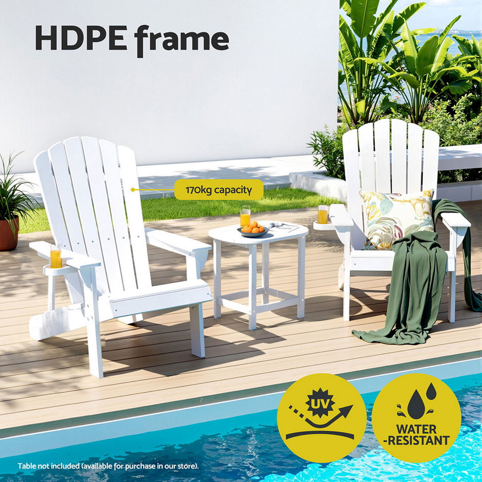 Gardeon Outdoor Chairs HDPE Adirondack Beach Chair Sun Lounge Patio Furniture Garden white