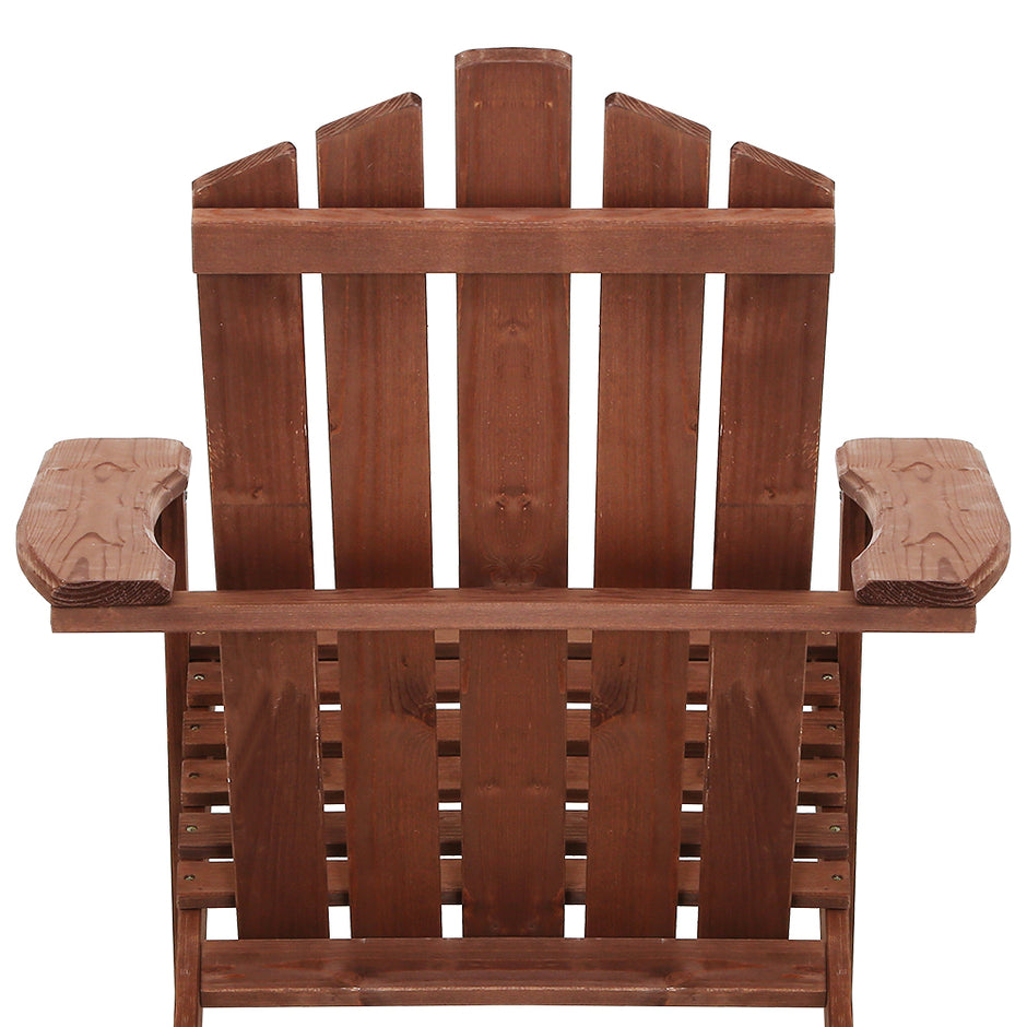 Gardeon 3PC Adirondack Outdoor Table and Chairs Wooden Beach Chair Brown