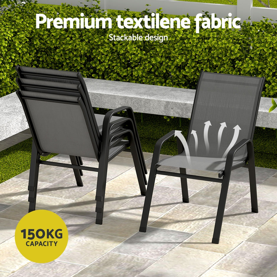 Gardeon 5PC Outdoor Dining Set Table and Chairs Patio Furniture Bistro Set Garden Grey