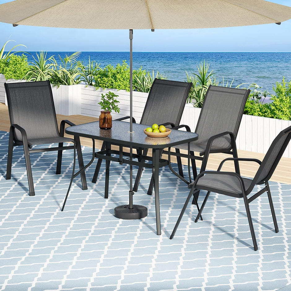 Gardeon 5PC Outdoor Dining Set Table and Chairs Patio Furniture Bistro Set Garden Grey