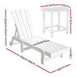 Gardeon Sun Lounge Lounger Table and Chairs Beach Chair Adirondack HDPE Patio Outdoor Furniture Wheels White