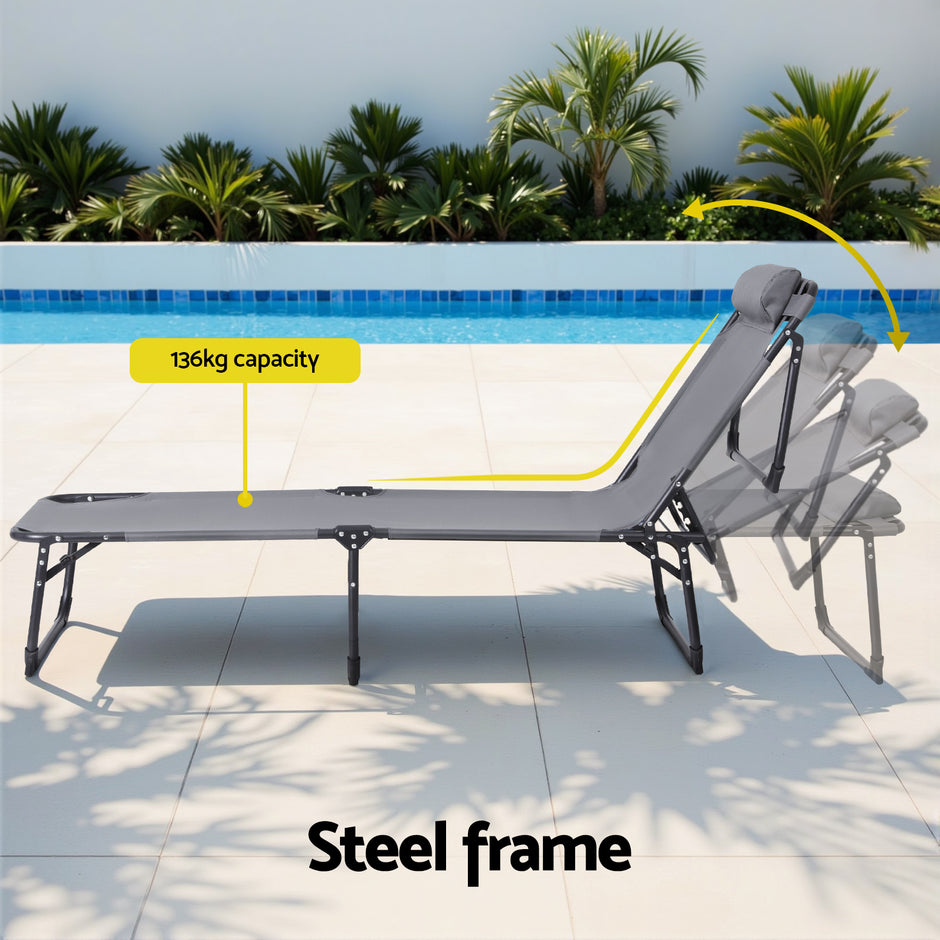 Gardeon Sun Lounger Folding Lounge Beach Chair Patio Outdoor Furniture