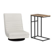 Artiss Floor Lounge & Coffee Table Set, Swviel Foldable Linen Sofa Chair White, C-Shaped Side Table Walnut