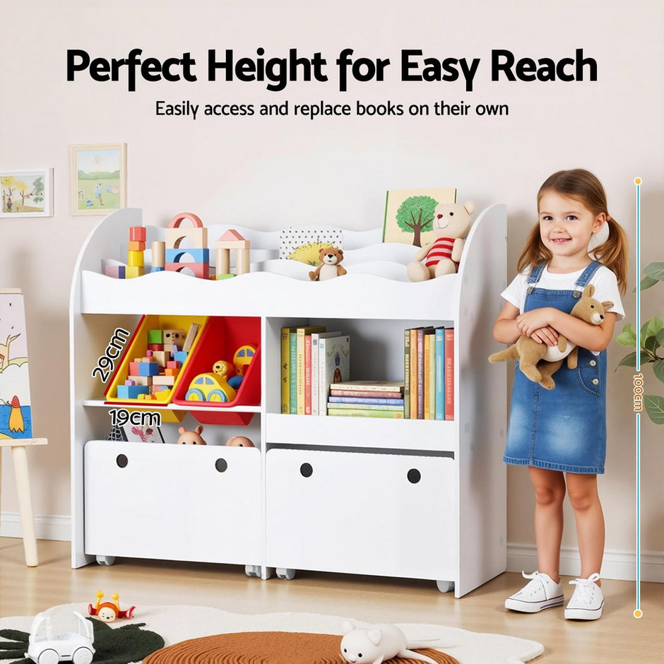 Keezi 3 Tiers Kids Bookshelf Storage Children Bookcase Toy Box Organiser Display White