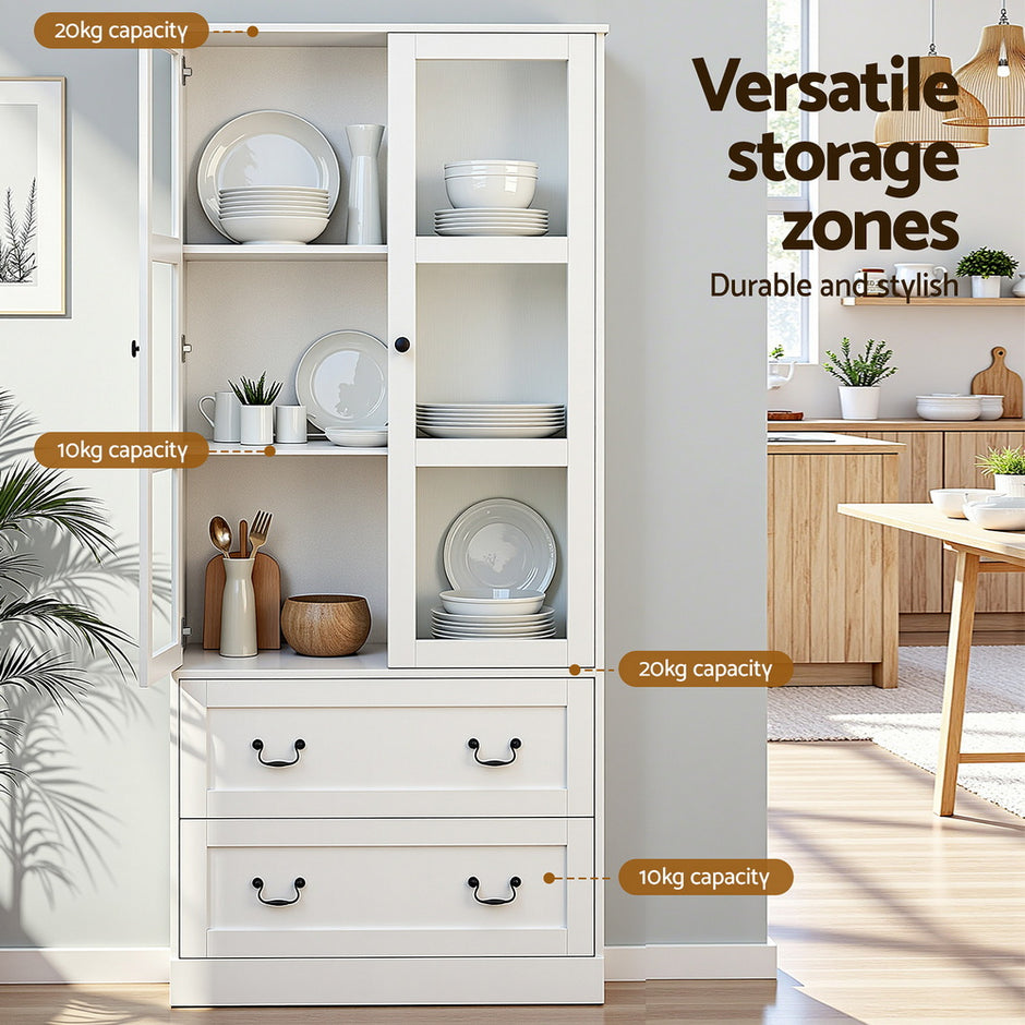 Artiss Buffet Sideboard 180cm Hutch Storage Cabinet Kitchen Drawer Door White