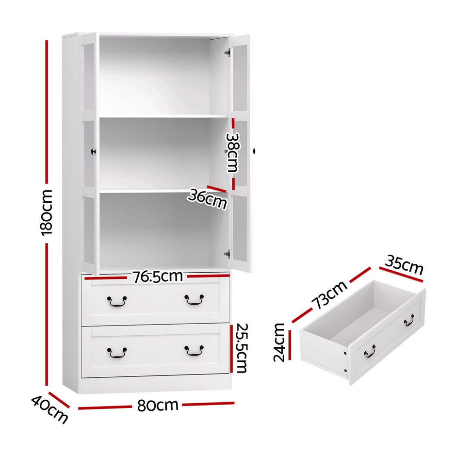 Artiss Buffet Sideboard Cabinets X2 180cm Hutch Storage Kitchen Clear Door White