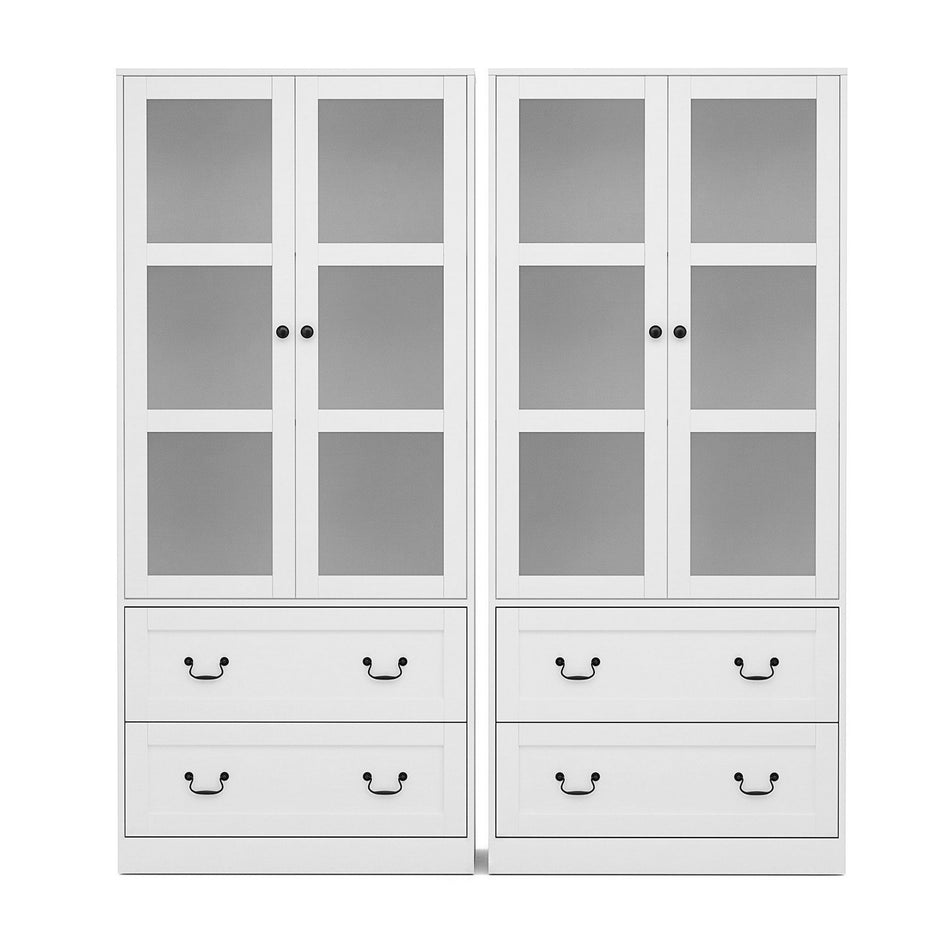 Artiss Buffet Sideboard Cabinets X2 180cm Hutch Storage Kitchen Clear Door White
