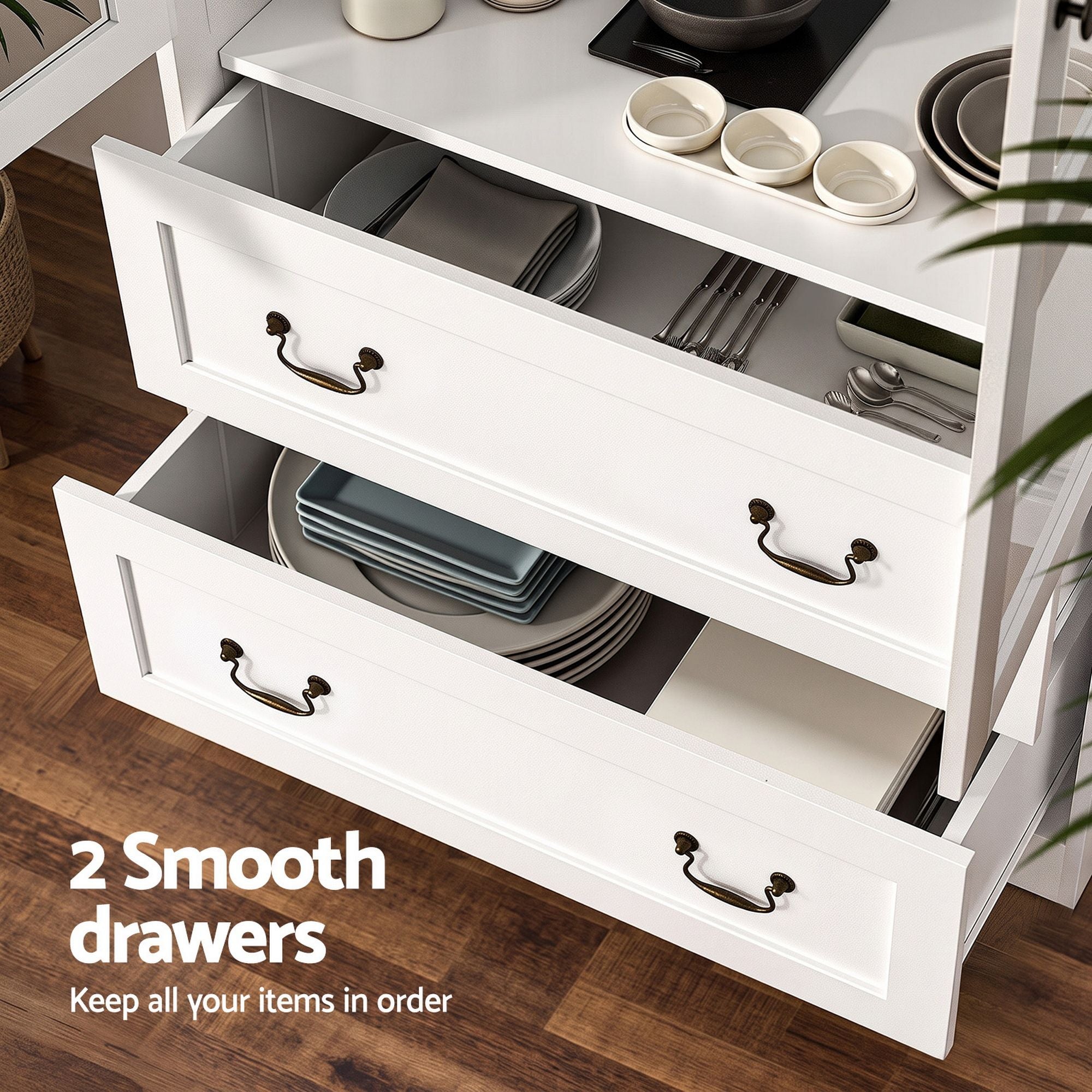 Artiss Buffet Sideboard Cabinets X2 180cm Hutch Storage Kitchen Clear Door White