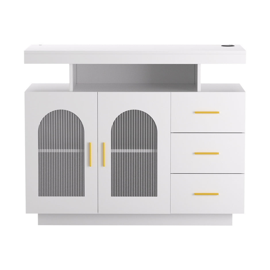 Artiss Buffet Sideboard Cabinet LED Clear Door Kitchen Storage Drawers White