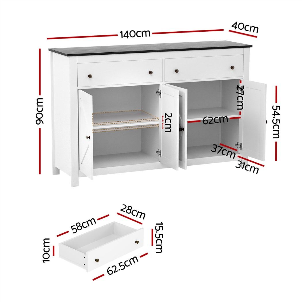 Artiss Buffet Sideboard Storage Cabinet Kitchen Cupboard 2 Drawers 140CM Black