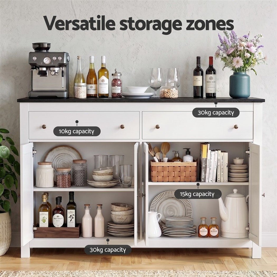 Artiss Buffet Sideboard Storage Cabinet Kitchen Cupboard 2 Drawers 140CM Black