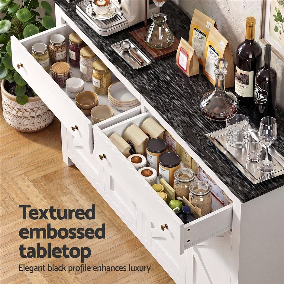 Artiss Buffet Sideboard Storage Cabinet Kitchen Cupboard 2 Drawers 140CM Black