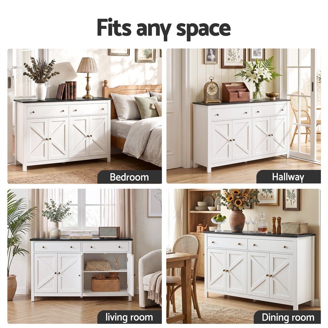 Artiss Buffet Sideboard Storage Cabinet Kitchen Cupboard 2 Drawers 140CM Black