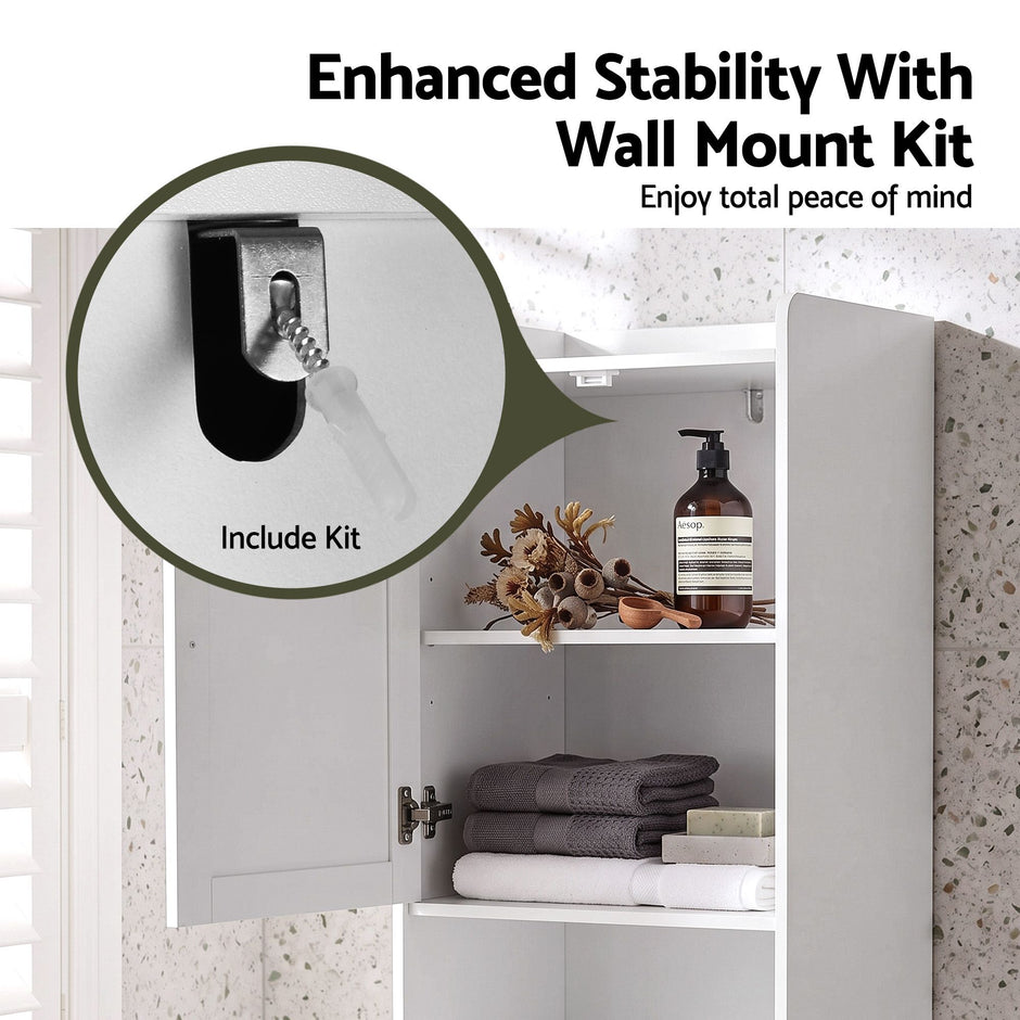 Artiss Tall Bathroom Storage Cabinet with Tilt Out Laundry Hamper White 170cm