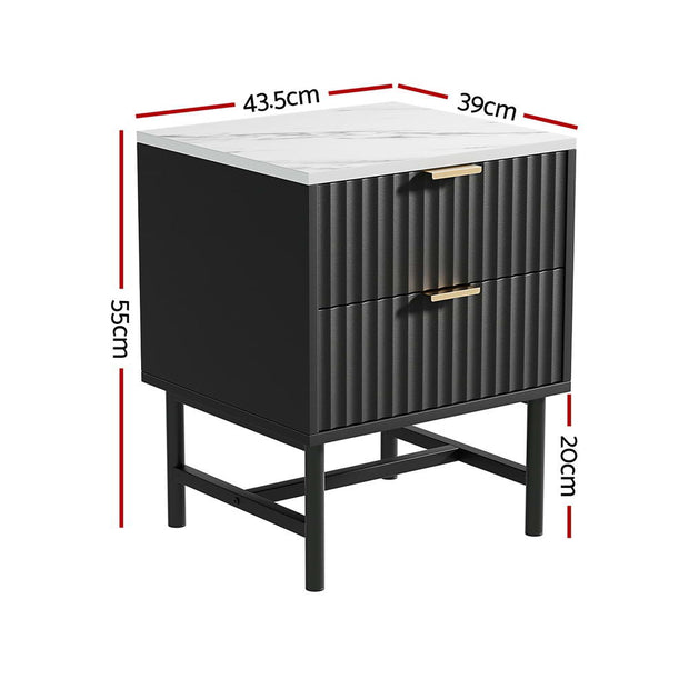 Artiss 2x Bedside Table 2 Drawers - Black