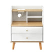 Artiss Bedside Table 2 Drawers Charging Station White and Pine