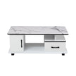 Artiss Coffee Table Marble Finish Center Table with Storage Drawer Cabinet Wood White