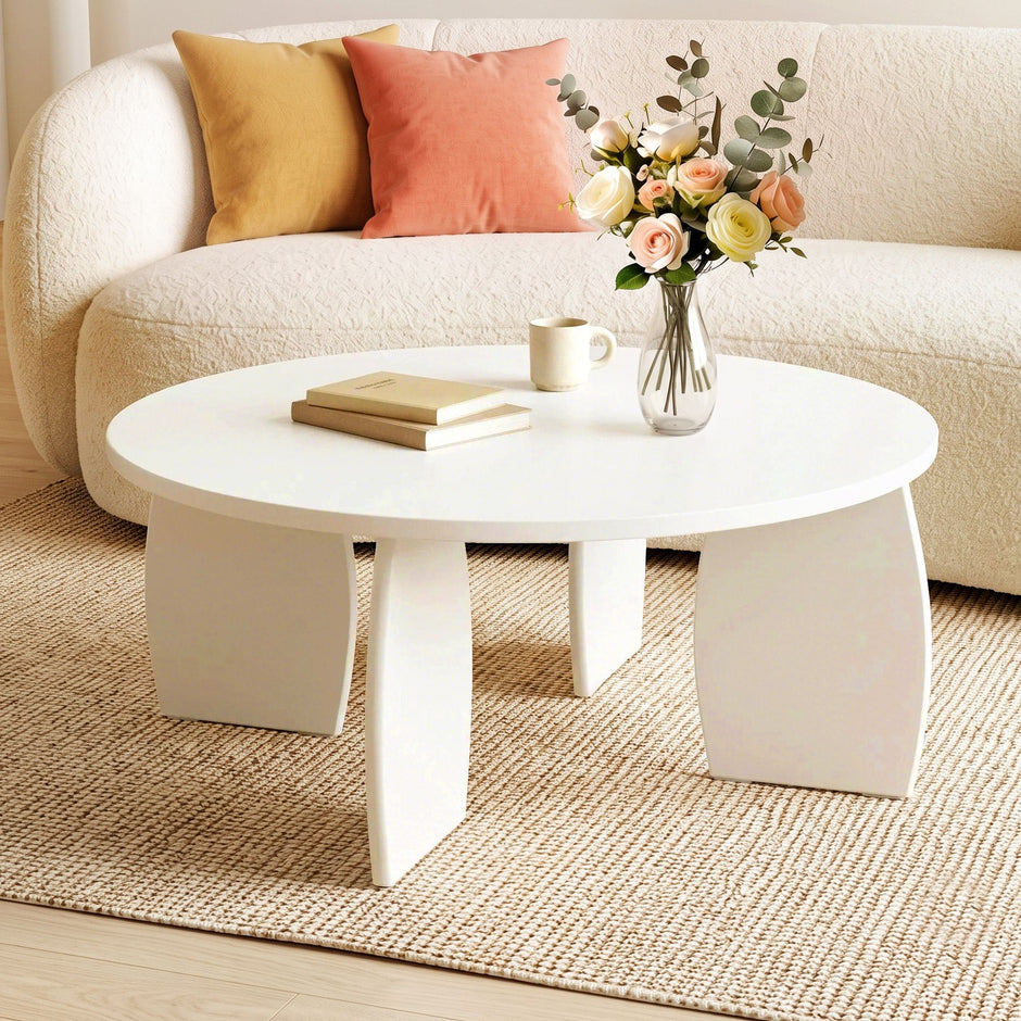 Artiss Round Coffee Table High-Gloss Center Table Minimalist Living Room Furniture 78x35cm Cream White