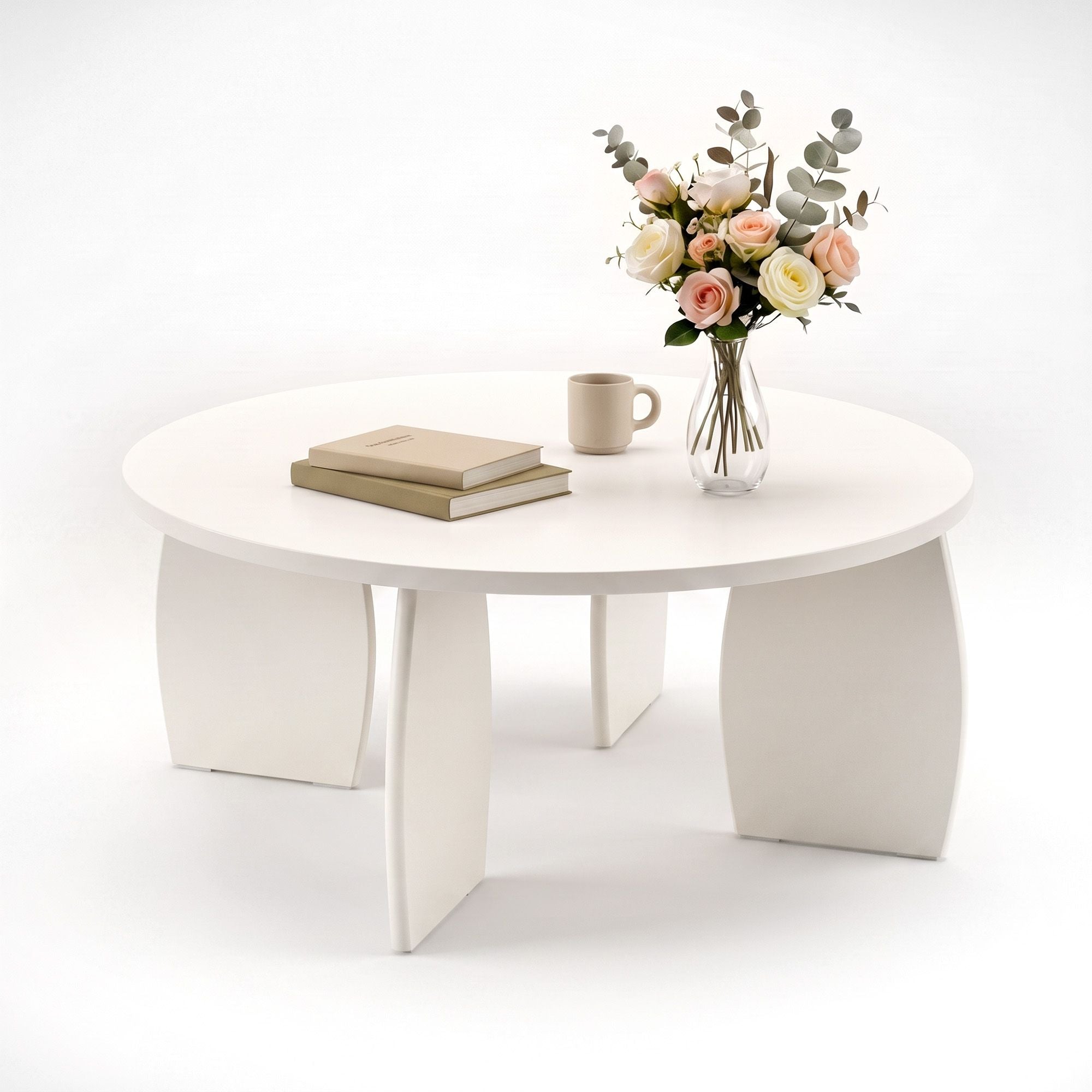 Artiss Round Coffee Table High-Gloss Center Table Minimalist Living Room Furniture 78x35cm Cream White