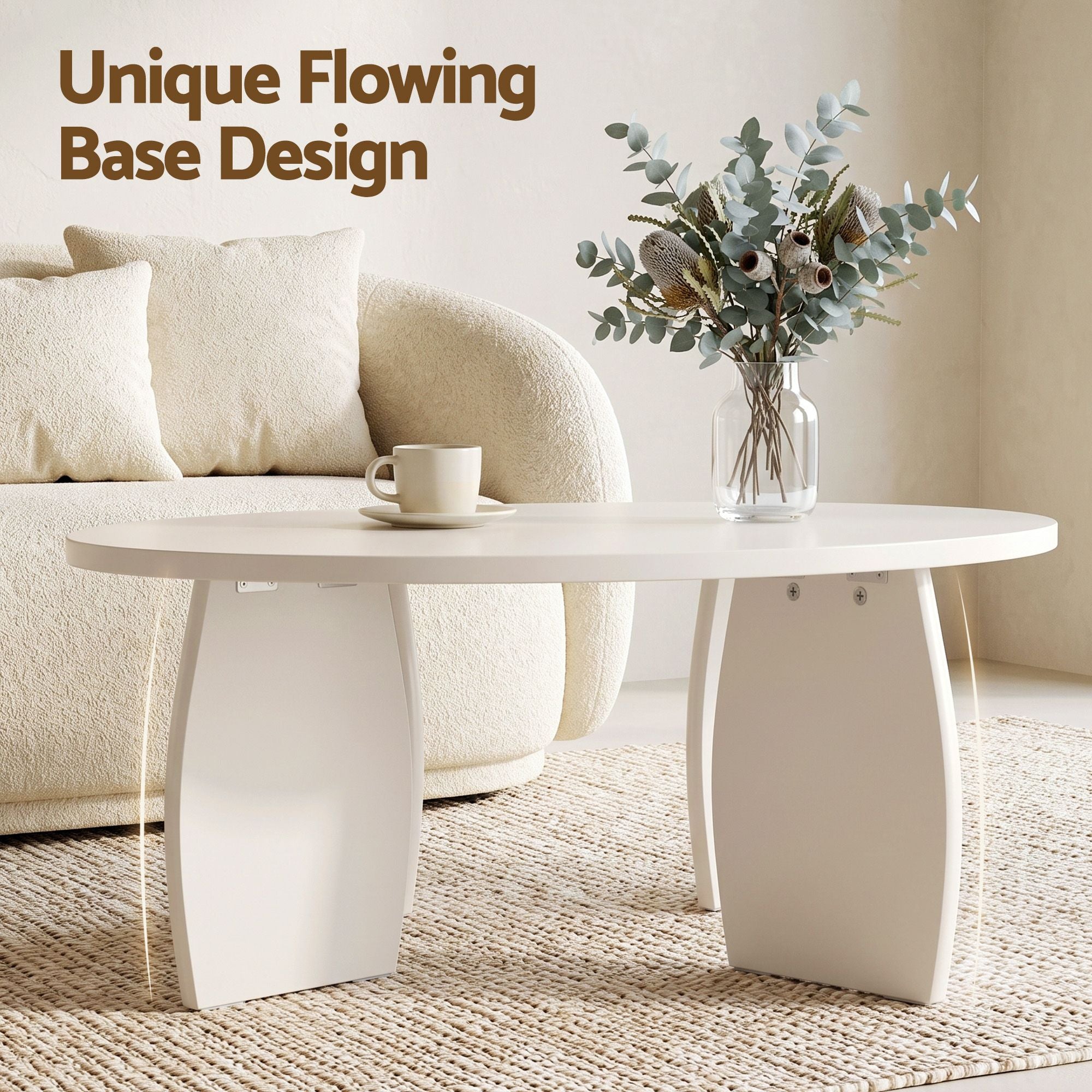 Artiss Round Coffee Table High-Gloss Center Table Minimalist Living Room Furniture 78x35cm Cream White