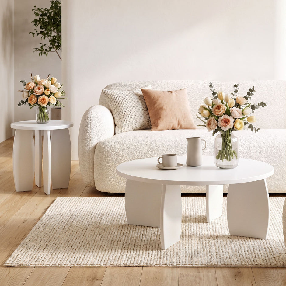 Artiss Round Coffee Table High-Gloss Center Table Minimalist Living Room Furniture 78x35cm Cream White