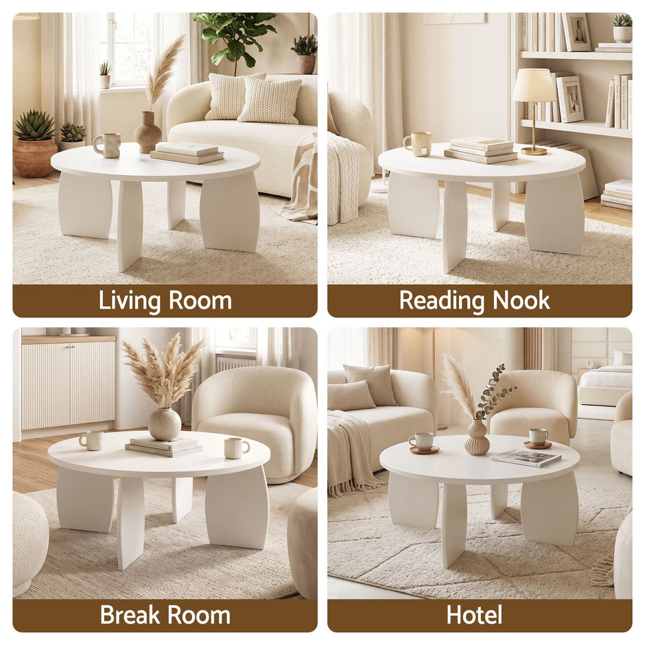 Artiss Round Coffee Table High-Gloss Center Table Minimalist Living Room Furniture 78x35cm Cream White