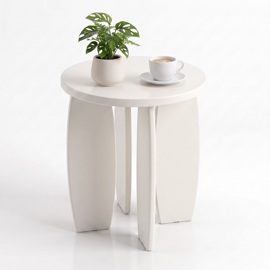 Artiss Round End Table High-Gloss Small Coffee Table Side Bedside Nightstand 40x45cm Cream white