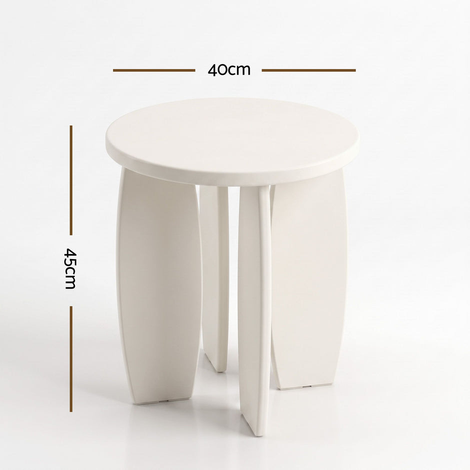 Artiss Round End Table High-Gloss Small Coffee Table Side Bedside Nightstand 40x45cm Cream white
