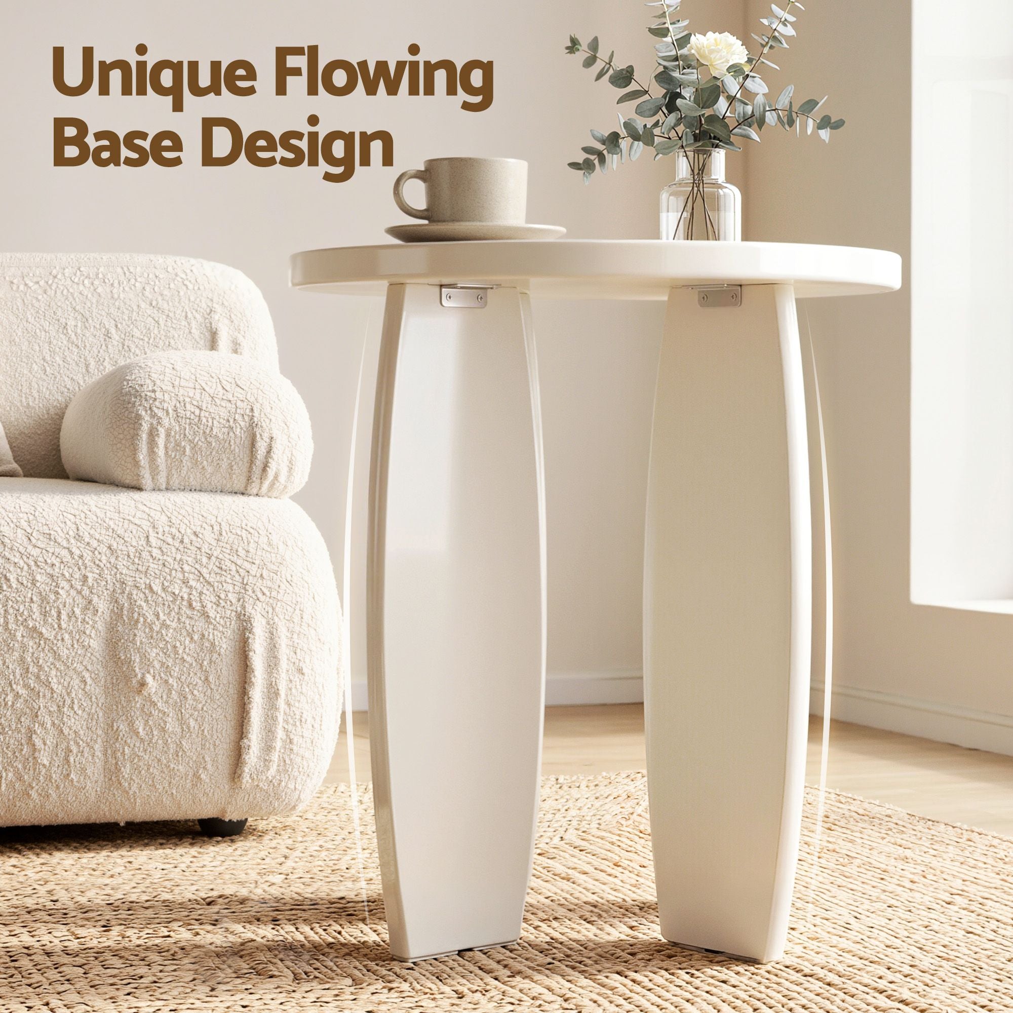Artiss Round End Table High-Gloss Small Coffee Table Side Bedside Nightstand 40x45cm Cream white