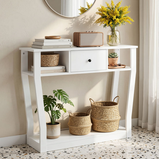Artiss Console Table Entryway Hallway Sofa Side Table Drawer Shelf 100CM White