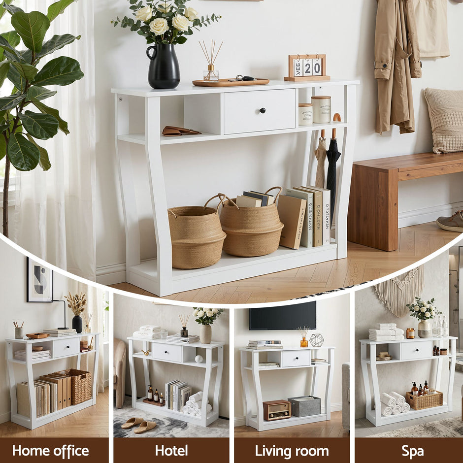 Artiss Console Table Entryway Hallway Sofa Side Table Drawer Shelf 100CM White