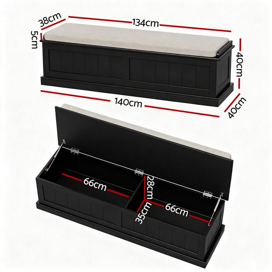 Artiss Storage Ottoman Blanket Box 140cm Fluted Black