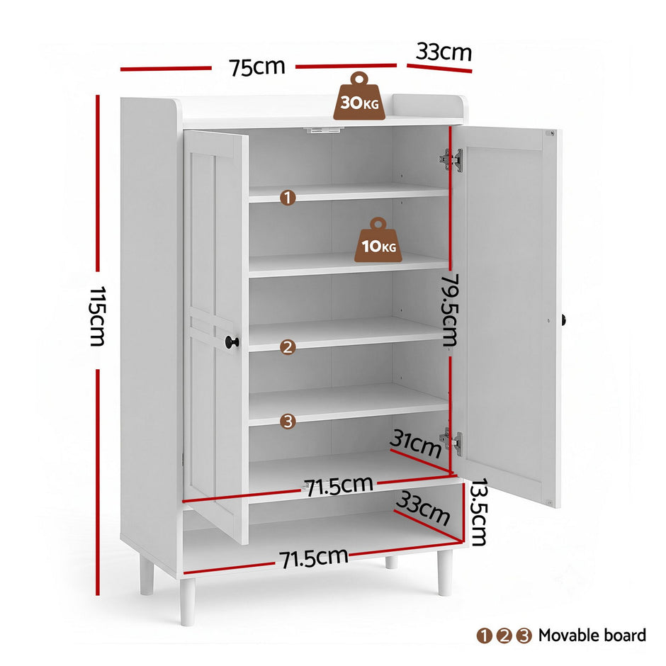 Artiss Shoe Rack Cabinet Storage Cupboard 3 Adjustable Shelves White