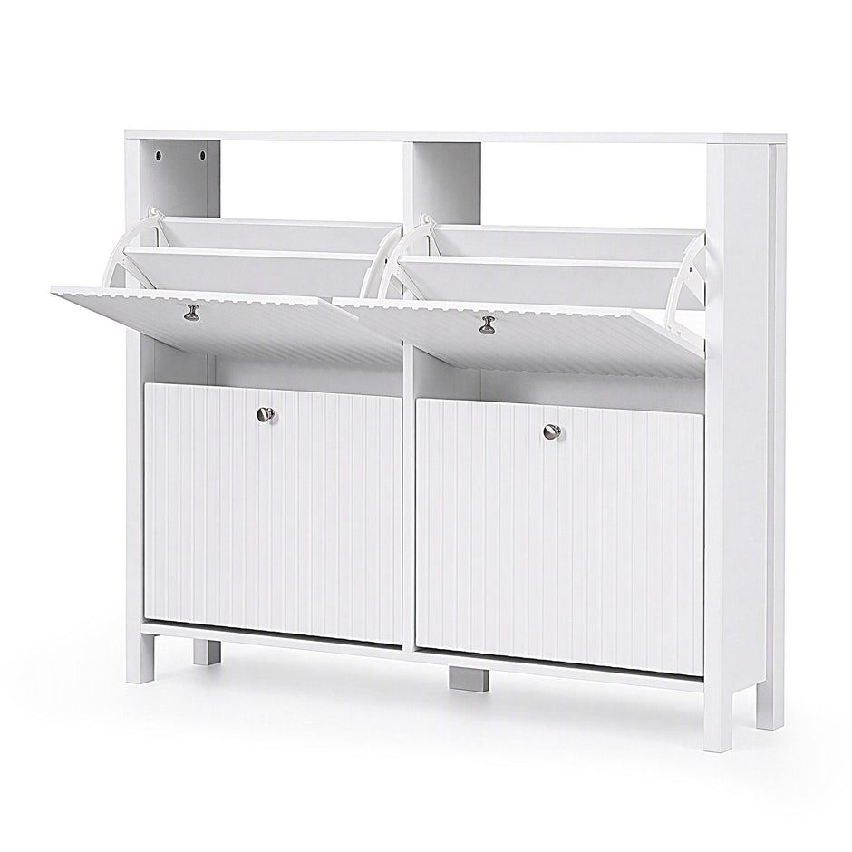 Artiss Shoe Cabinet 4 Flip Drawers Fluted Style Adjustable Shelves White