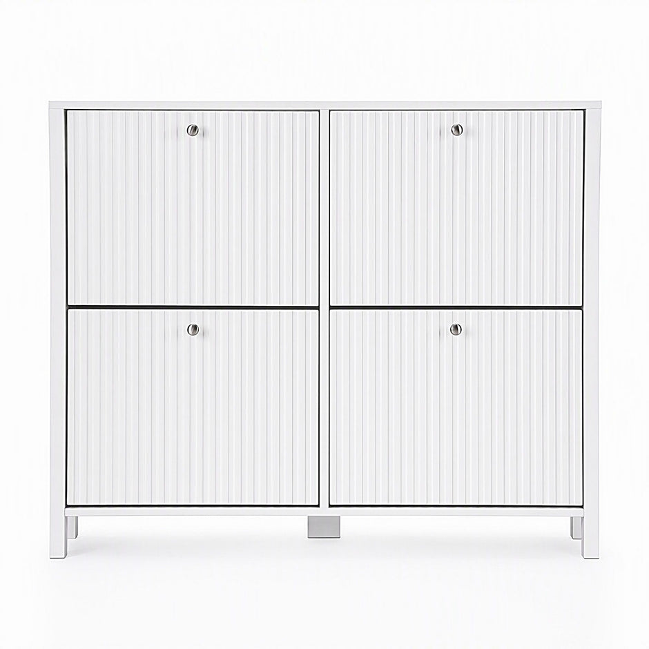 Artiss Shoe Cabinet 4 Flip Drawers Fluted Style Adjustable Shelves White