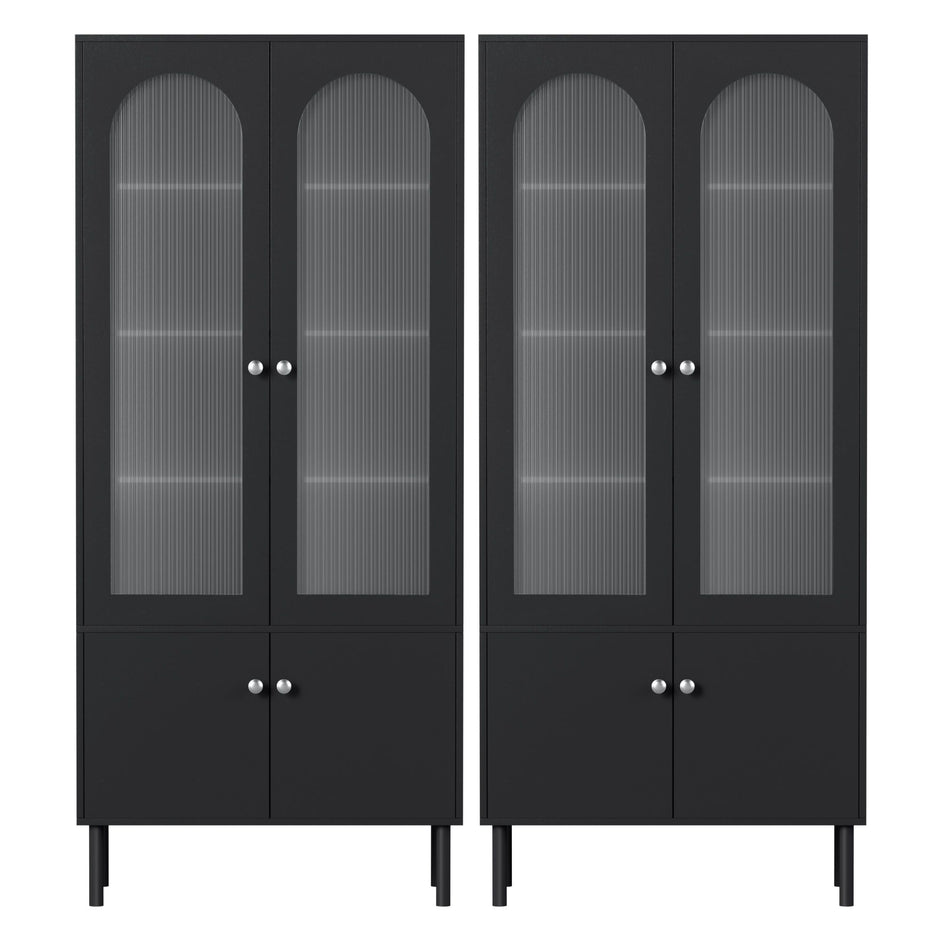 Artiss 2x Buffet Sideboard Cabinet Pantry 5-Tier Storage Cupboard Fluted Black