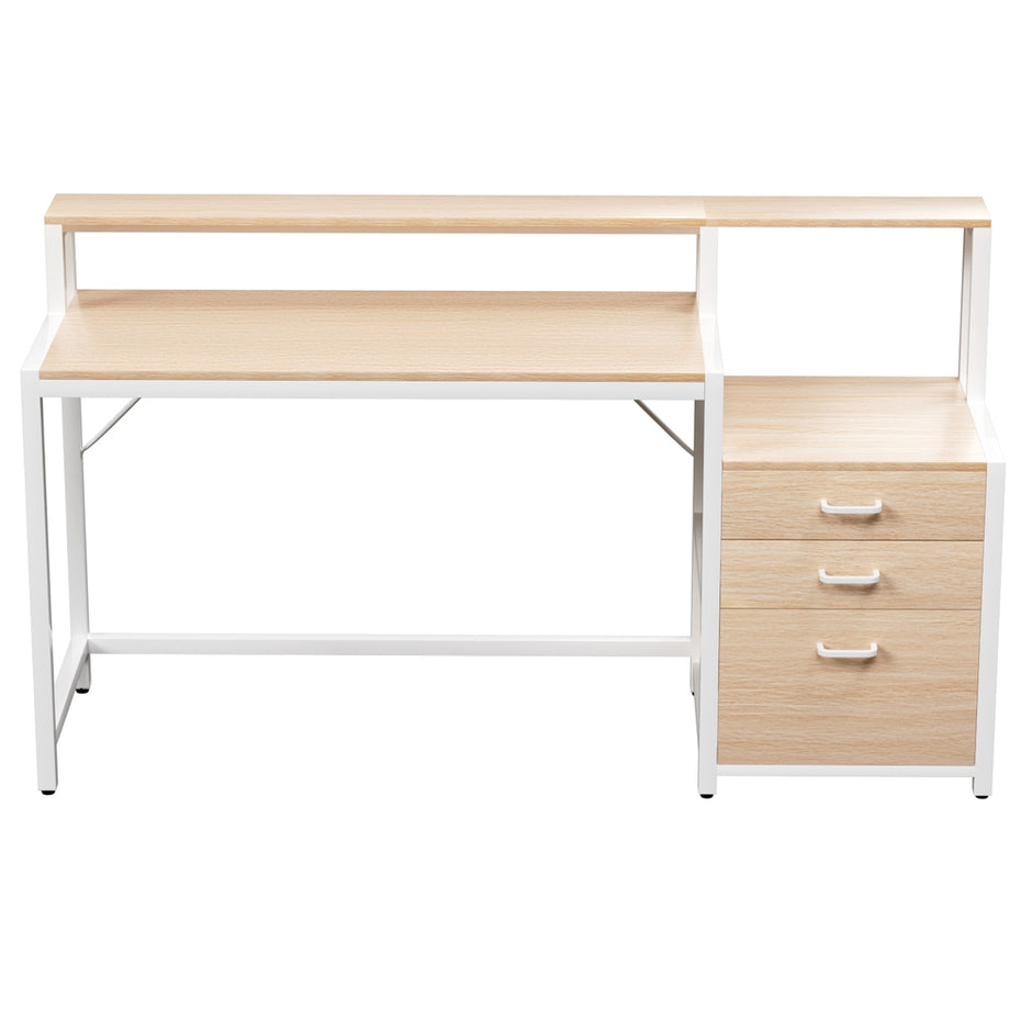Artiss Computer Desk Home Office Study Table Desks w/Drawers Open Shelf Oak 160CM
