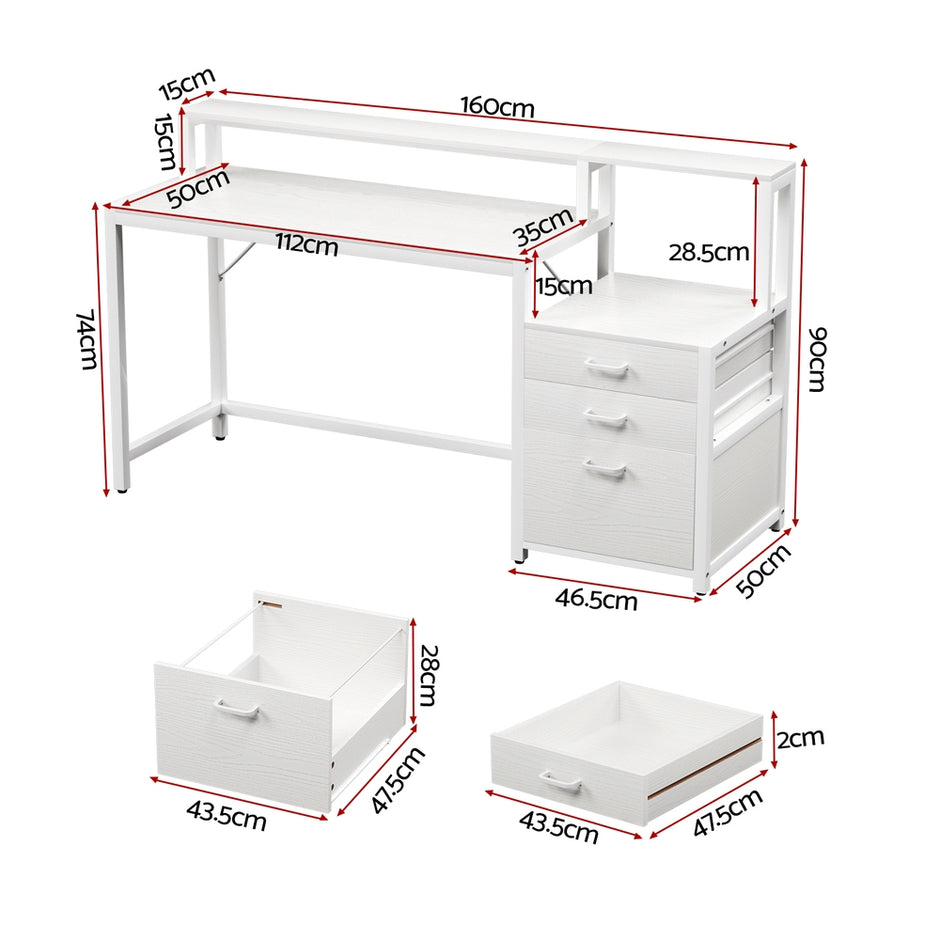 Artiss Computer Desk Home Office Study Table Desks w/Drawers Open Shelf White 160CM