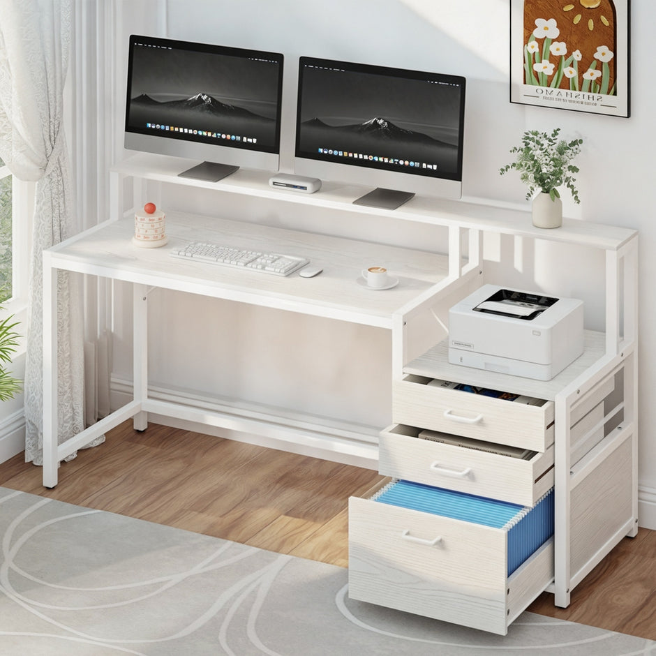 Artiss Computer Desk Home Office Study Table Desks w/Drawers Open Shelf White 160CM