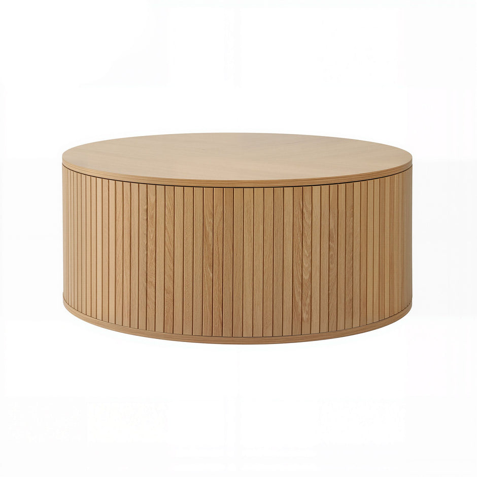 Artiss Round Coffee Table Storage Fluted Center Table Living Room Office 80cm Wood