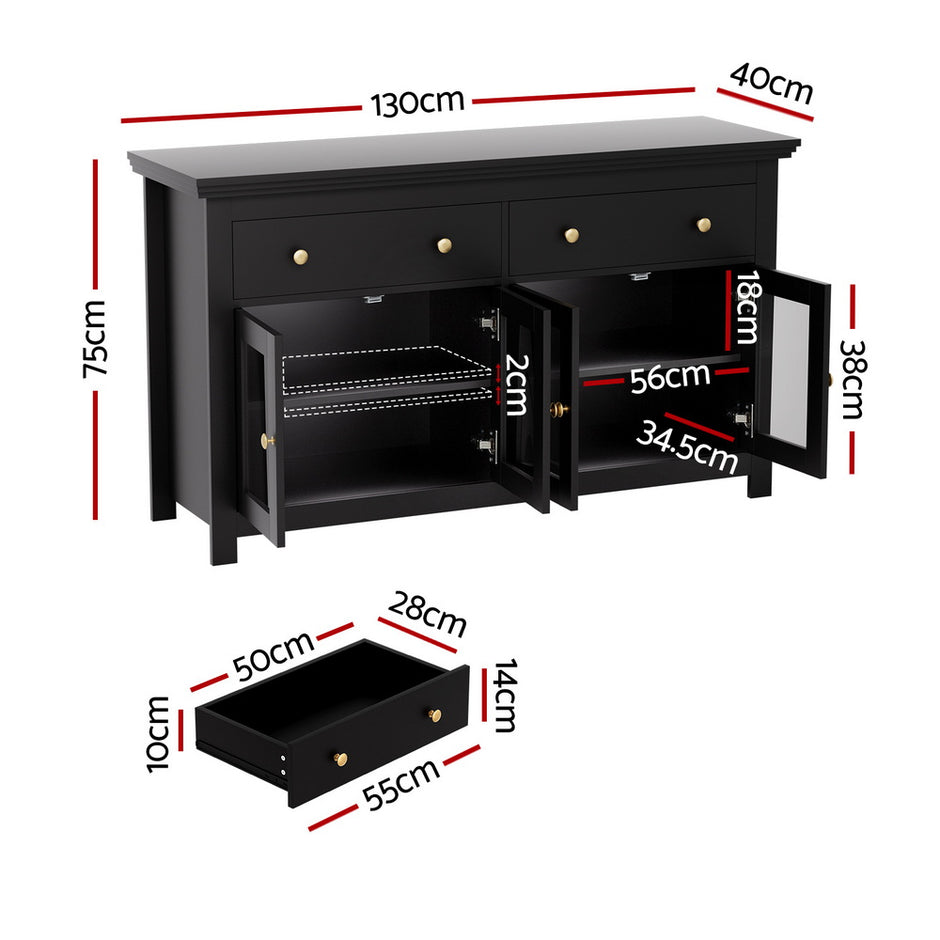 Artiss Buffet Sideboard Storage Cabinet Kitchen Cupboard Clear Door Drawer Black