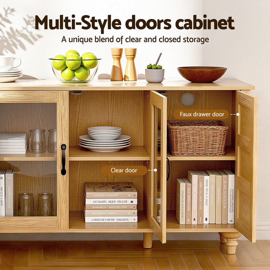 Artiss Buffet Sideboard Storage Cabinet Kitchen Cupboard Faux Drawer 150CM Pine