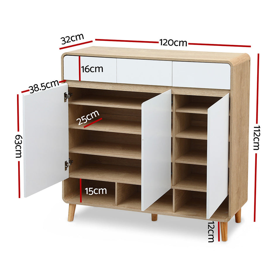 Artiss Shoe Rack Cabinet 25 Pairs Storage Cupboard Pine&White