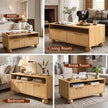 Artiss Coffee Table 90cm Center Table Fluted Drawers Open Shelf Spherical Solid Legs Wood
