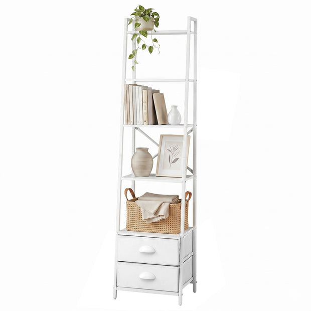 Artiss 5 Tier Bookshelf Ladder Bookcase with Fabric Drawers Display Rack White