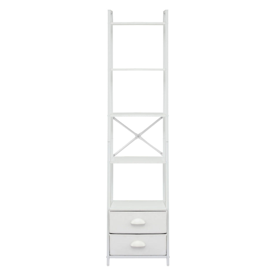 Artiss 5 Tier Bookshelf Ladder Bookcase with Fabric Drawers Display Rack White