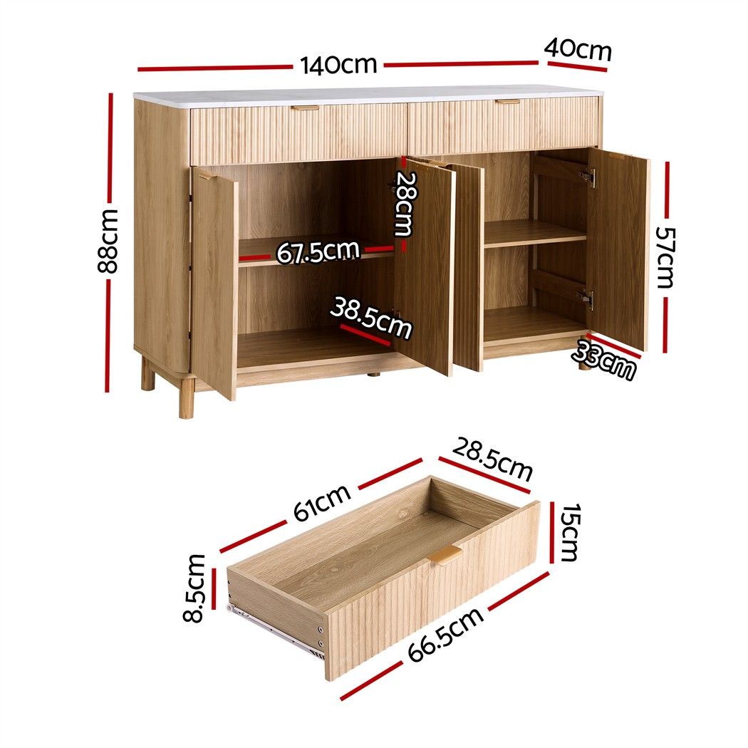 Artiss Buffet Sideboard Cabinet Kitchen Storage Cupboard Marble 2 Drawers Pine