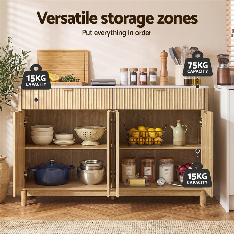 Artiss Buffet Sideboard Cabinet Kitchen Storage Cupboard Marble 2 Drawers Pine