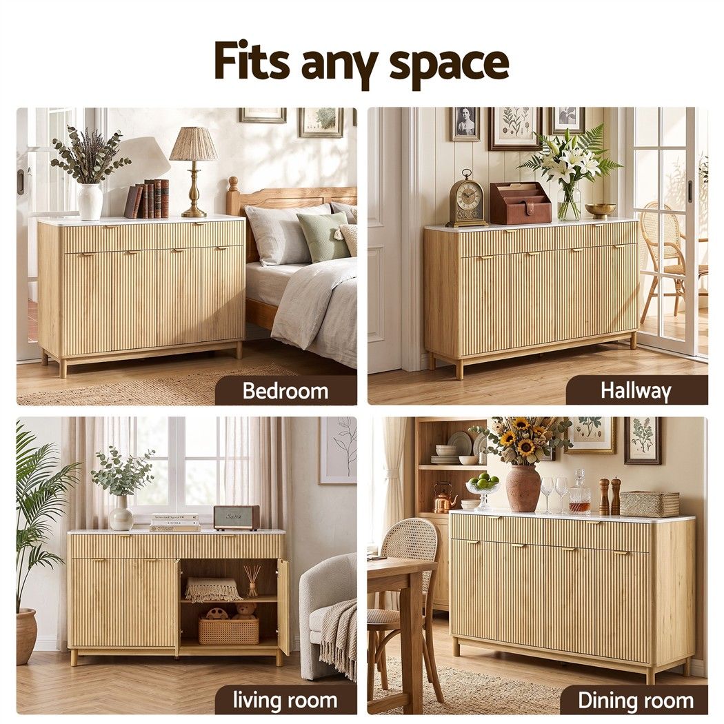 Artiss Buffet Sideboard Cabinet Kitchen Storage Cupboard Marble 2 Drawers Pine